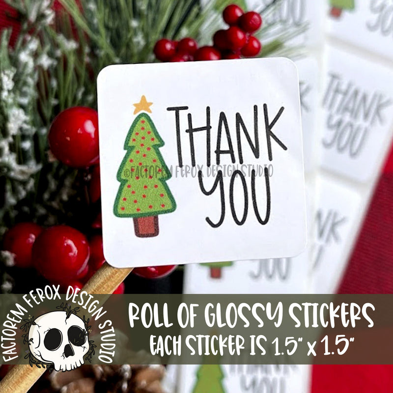 Thank You Christmas Tree Stickers on a Roll ©