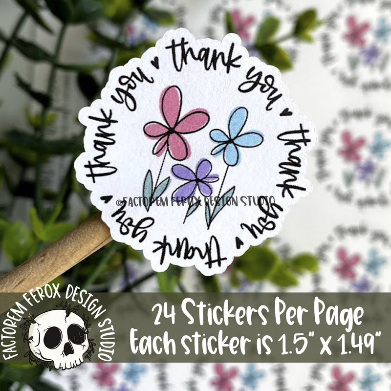 Thank You Flowers Round Sticker ©