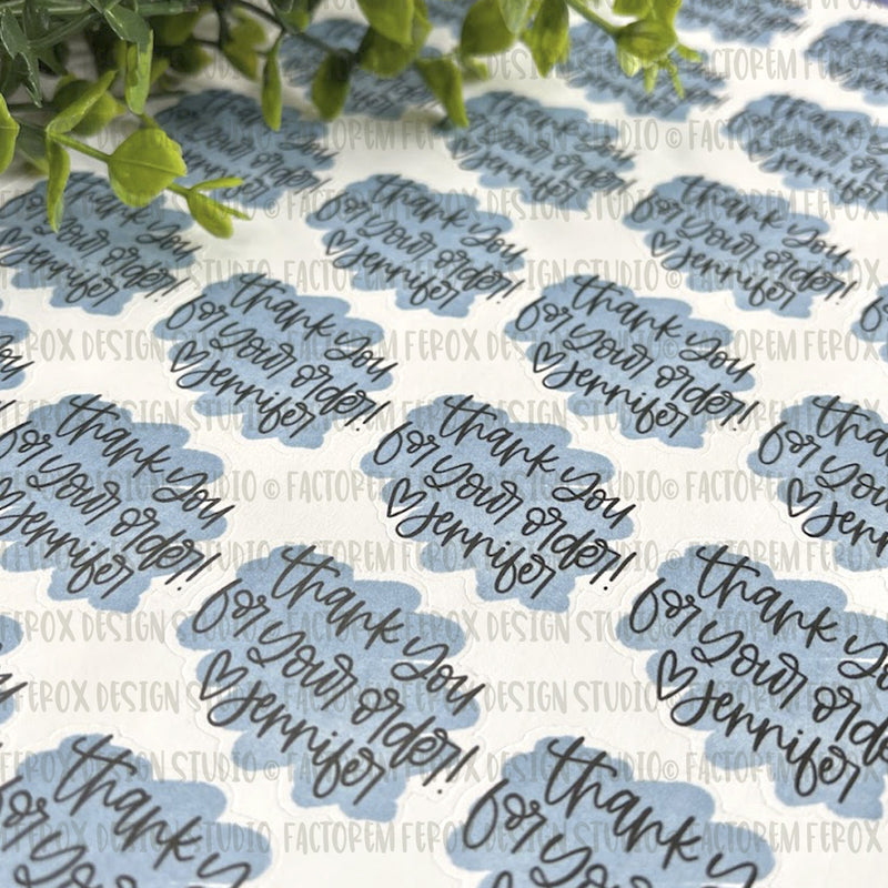 Personalized Blue Thank You for Your Order Sticker ©