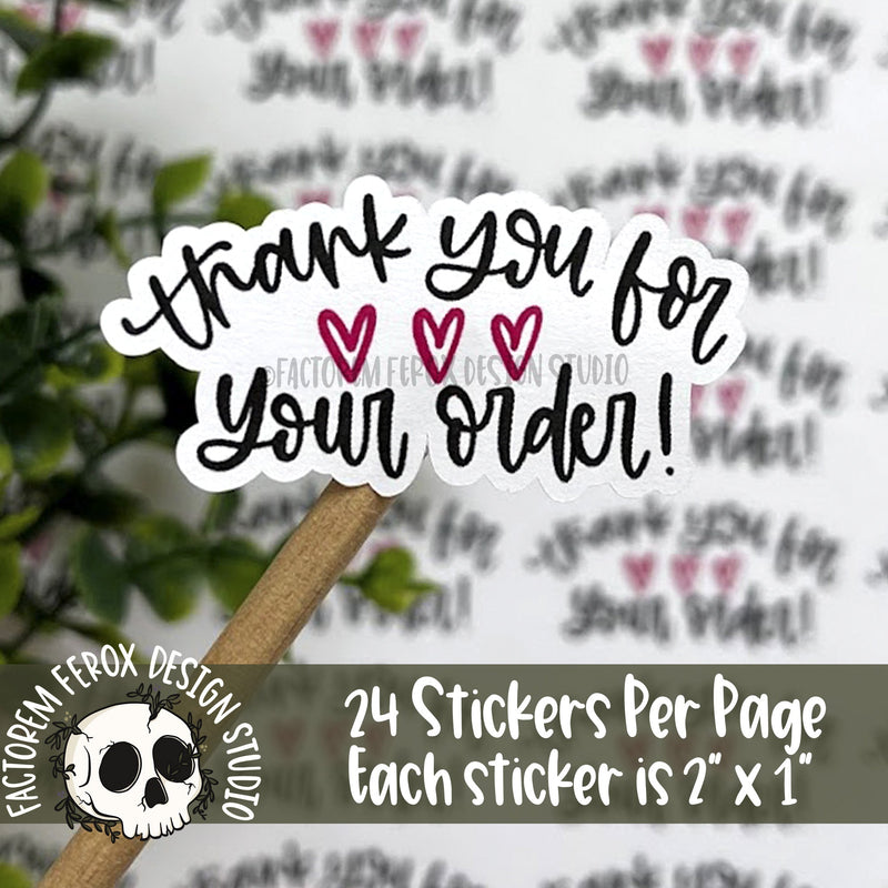 Thank You for Your Order Pink Hearts Sticker ©