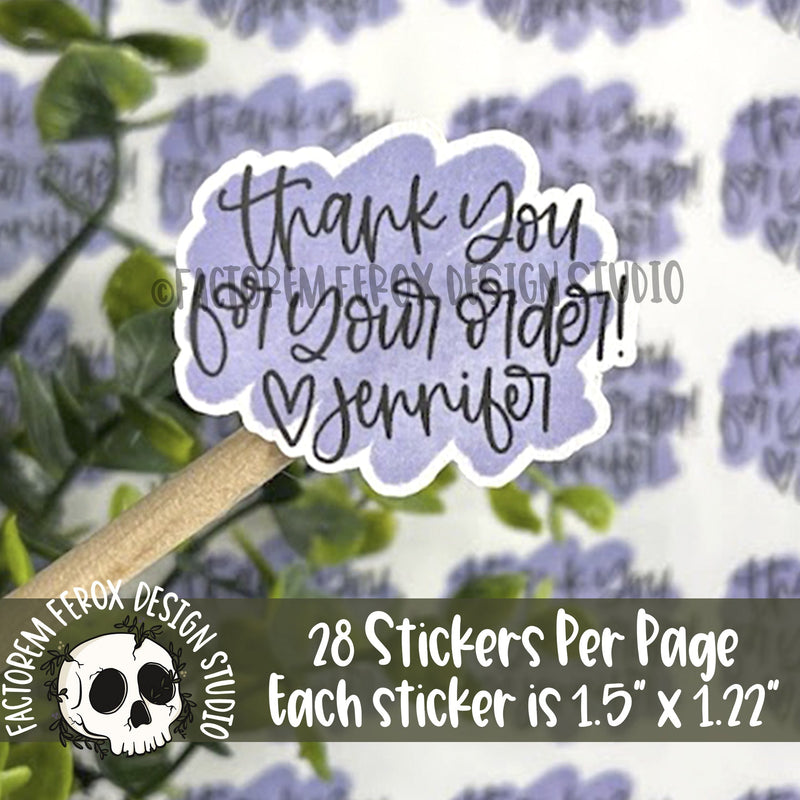Personalized Purple Thank You for Your Order Sticker ©