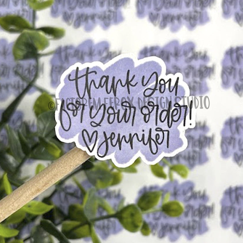 Personalized Purple Thank You for Your Order Sticker ©