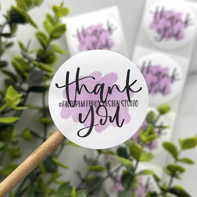 Thank You Purple Watercolor Stickers on a Roll ©