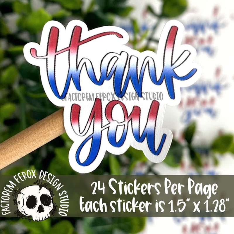 Red White and Blue Thank You Sticker ©