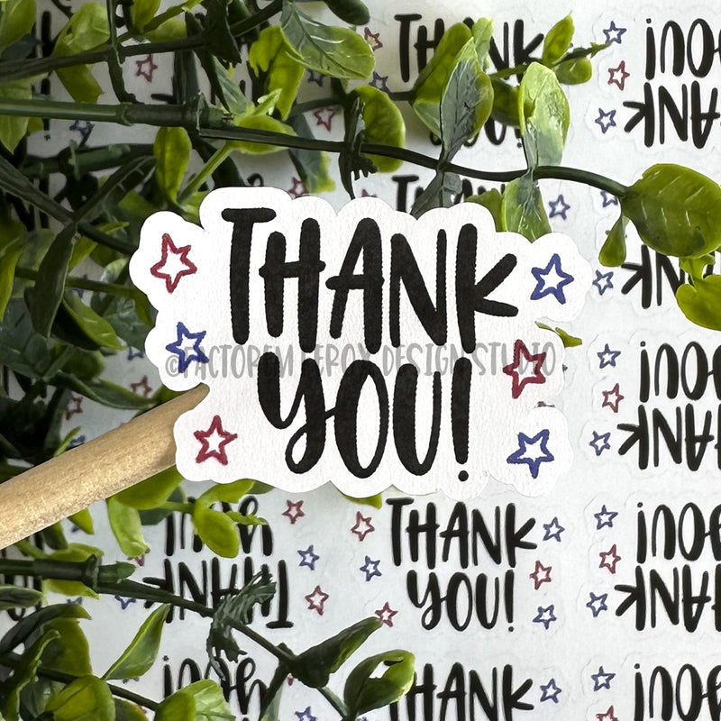 Red and Blue Stars Thank You Sticker ©