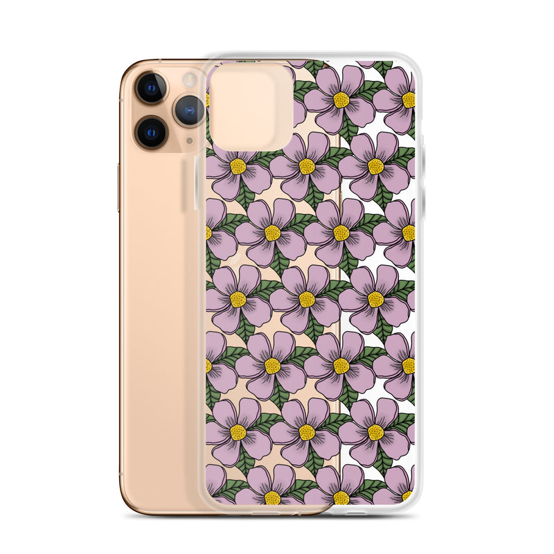 Purple Flower Pattern Clear Case for iPhone®