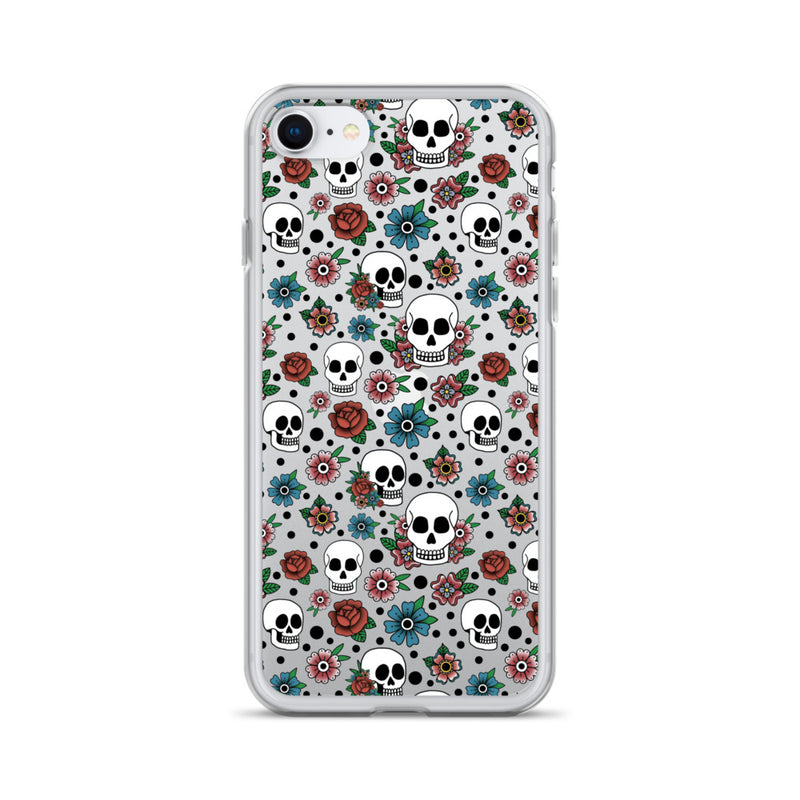 Traditional Style Skulls and Flowers Clear Case for iPhone®