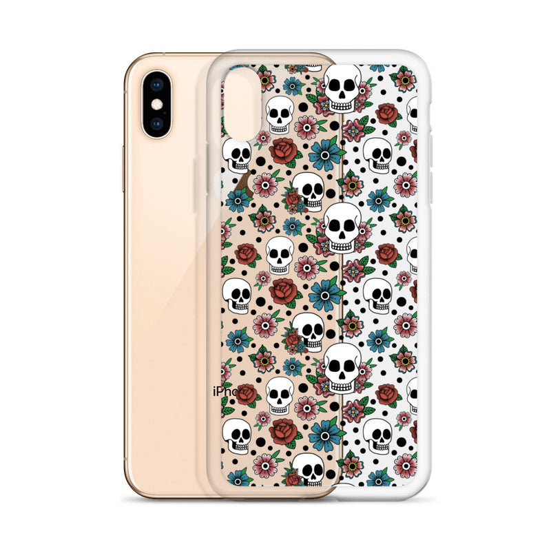 Traditional Style Skulls and Flowers Clear Case for iPhone®