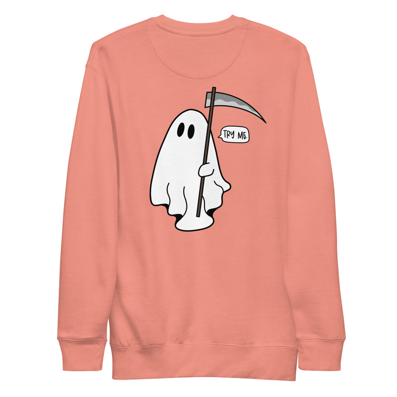 Try Me Ghost Crew Neck Sweatshirt - FRONT AND BACK